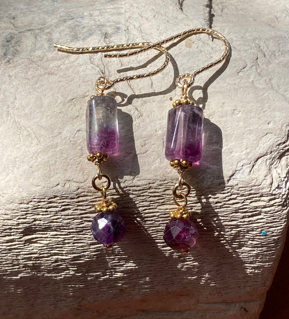 K14GFフローライトピアス◇K14GF Fluorite Earrings　(K24純金フック変更可） 6枚目の画像