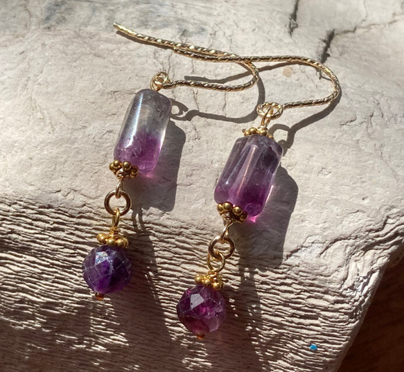 K14GFフローライトピアス◇K14GF Fluorite Earrings　(K24純金フック変更可） 3枚目の画像