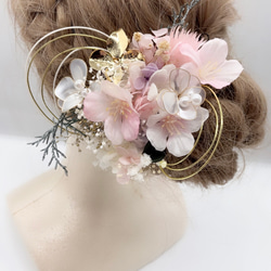 和装髪飾り　ヘッドドレス　水引　桜　さくらピンク 1枚目の画像