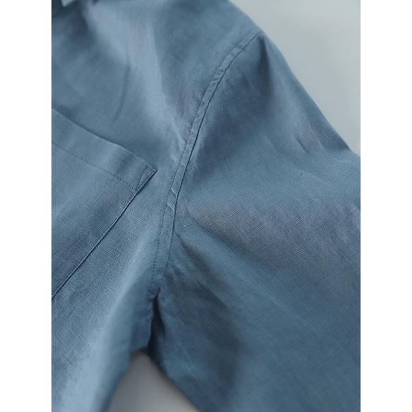 羽織り風リネンシャツ　大きいサイズ長袖シャツ　ゆとりリネンシャツ　ポケット付き　　3色　M-Lサイズ　L357 5枚目の画像