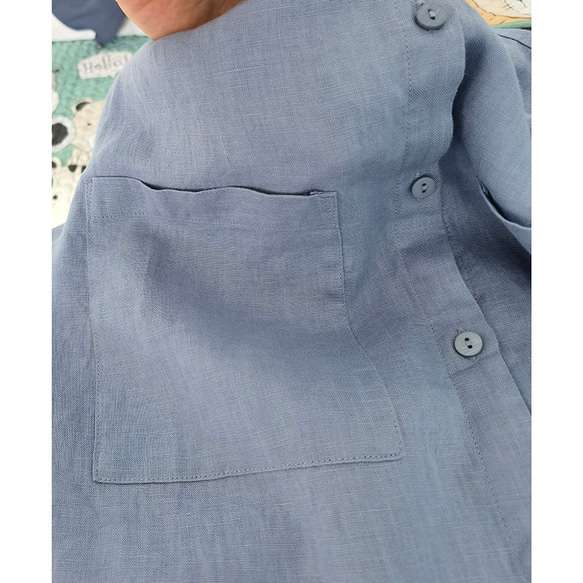 羽織り風リネンシャツ　大きいサイズ長袖シャツ　ゆとりリネンシャツ　ポケット付き　　3色　M-Lサイズ　L357 19枚目の画像