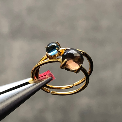 ロンドンブルートパーズとスモーキークォーツのリングセット＊ 指輪