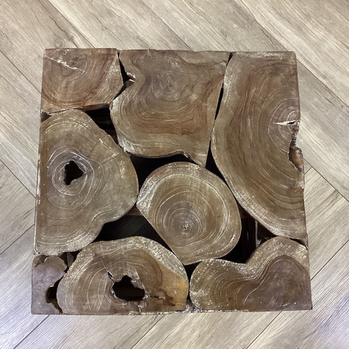 3 銘木 チーク ブロック スツール 椅子 天然木 無垢 キューブ