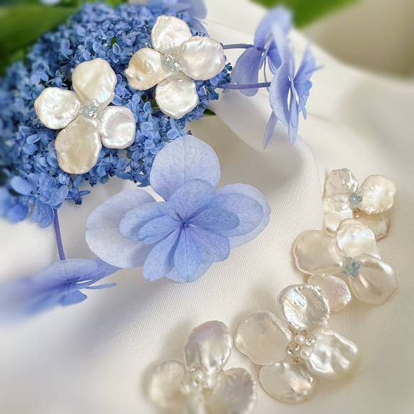 2way ハイドレンジア　ロングチェーン　ピアス　イヤリング　紫陽花　ピアス　イヤリング 3枚目の画像