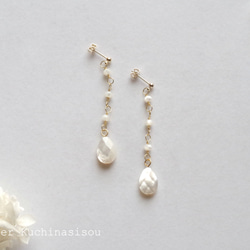 珍珠母門切割白貝殼梨形耳環（金） 第1張的照片