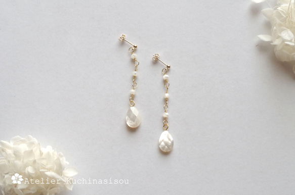 珍珠母門切割白貝殼梨形耳環（金） 第1張的照片