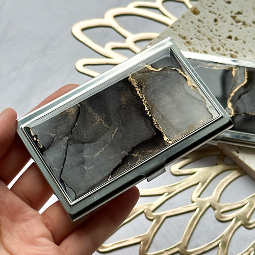 クリスマスギフトに✨ 大理石風名刺入れ アルコールインクアートカード  