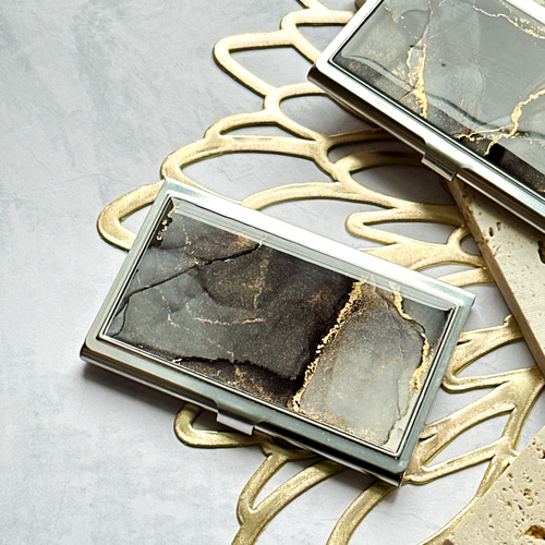 クリスマスギフトに✨ 大理石風名刺入れ アルコールインクアートカード  