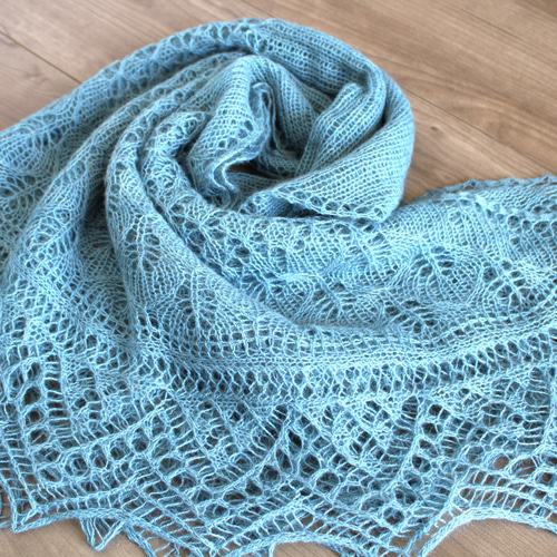 大判・超極細レースショール ポッサム・メリノ・シルク グレーブルー  