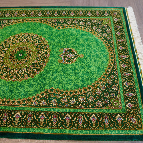 87×61cm 【ペルシャ絨毯 クム産 モサウィ房 シルク 100