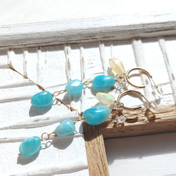 ❁2way Larimar Sea hoop earrings All 14kgf❁美しいハイクオリティラリマー 9枚目の画像