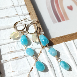 ❁2way Larimar Sea hoop earrings All 14kgf❁美しいハイクオリティラリマー 2枚目の画像