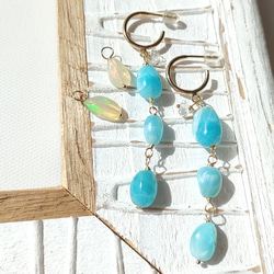 ❁2way Larimar Sea hoop earrings All 14kgf❁美しいハイクオリティラリマー 6枚目の画像