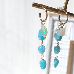 ❁2way Larimar Sea hoop earrings All 14kgf❁美しいハイクオリティラリマー 12枚目の画像