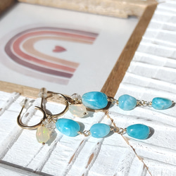 ❁2way Larimar Sea hoop earrings All 14kgf❁美しいハイクオリティラリマー 4枚目の画像