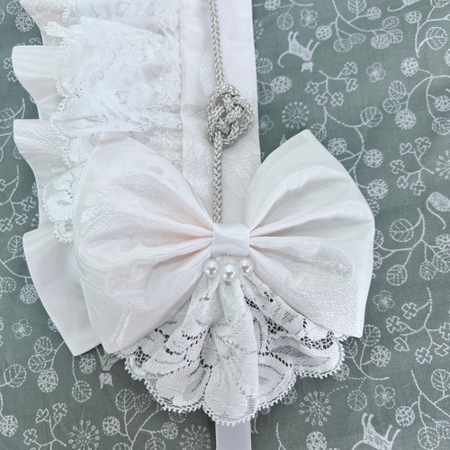 白花菱×帯留めボンネット風ヘッドドレス ロリータ ヘッドドレス ヘッド