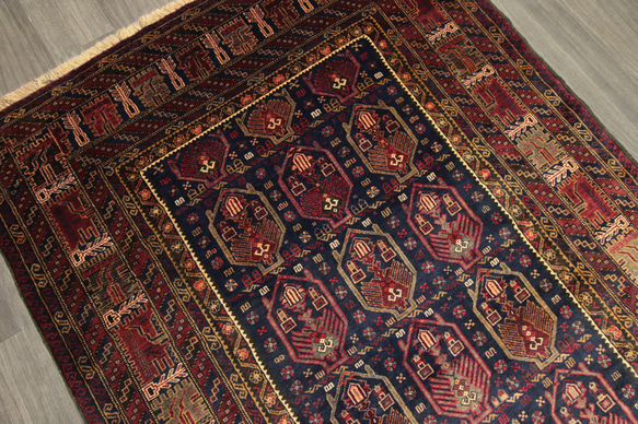 ヘシュティ紋様　ペルシアンバルーチ　トライバルラグ　ヴィンテージ　手織り絨毯　145x218cm ＃110 7枚目の画像