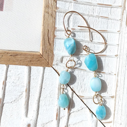 ❁Larimar long earrings All 14kgf❁美しいハイクオリティラリマー 4枚目の画像