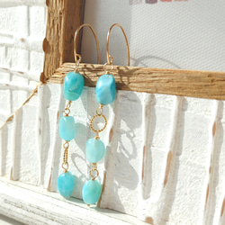 ❁Larimar long earrings All 14kgf❁美しいハイクオリティラリマー 7枚目の画像