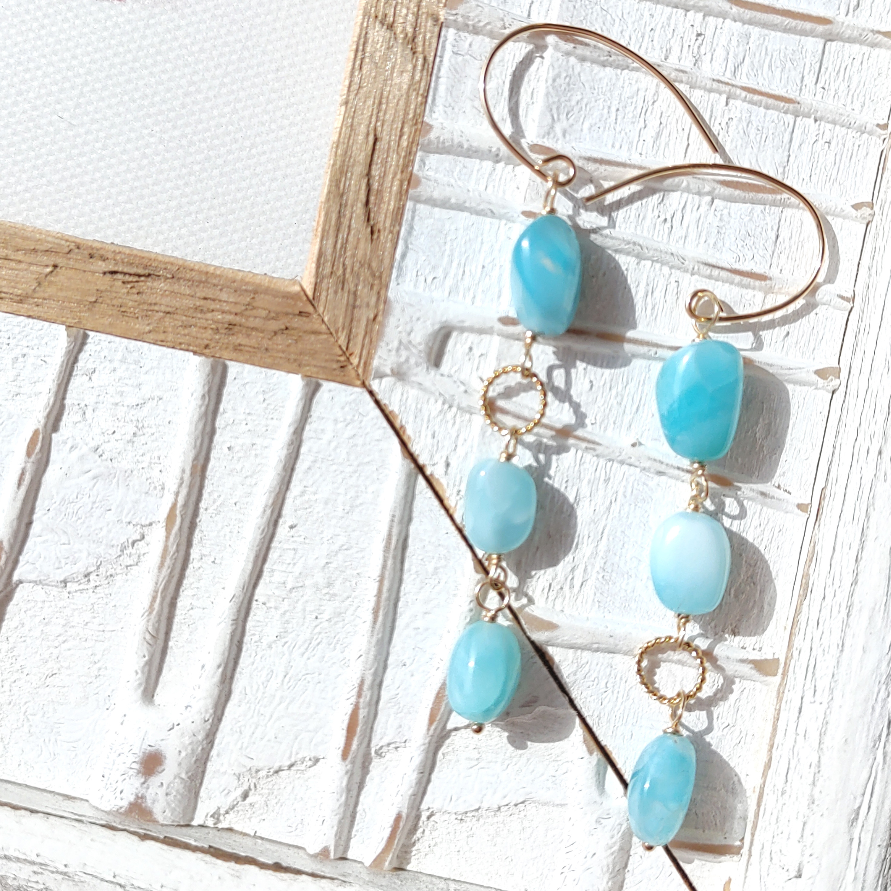 ❁Larimar long earrings All 14kgf❁美しいハイクオリティラリマー