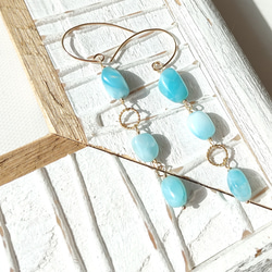 ❁Larimar long earrings All 14kgf❁美しいハイクオリティラリマー 5枚目の画像