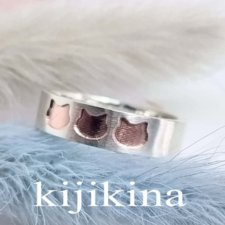 シルバー925猫顔リング　ｋｋ-8　K18ピンクゴールドの顔