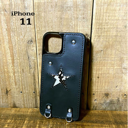 送料無料 iPhone 11 用 ハードカバー レザー スマホケース ダイヤモンドパイソン パイソン スター 1枚目の画像