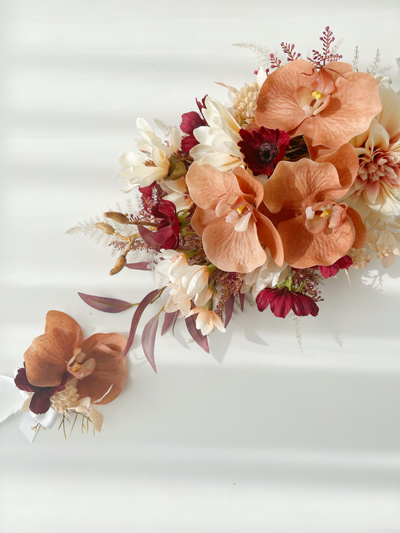 【受注製作】ダリアと胡蝶蘭の秋色ブーケ　アーティフィシャルフラワー 5枚目の画像
