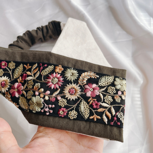 ヘアバンド♡インド刺繍リボン ターバン クロスターバン ヘアバンド