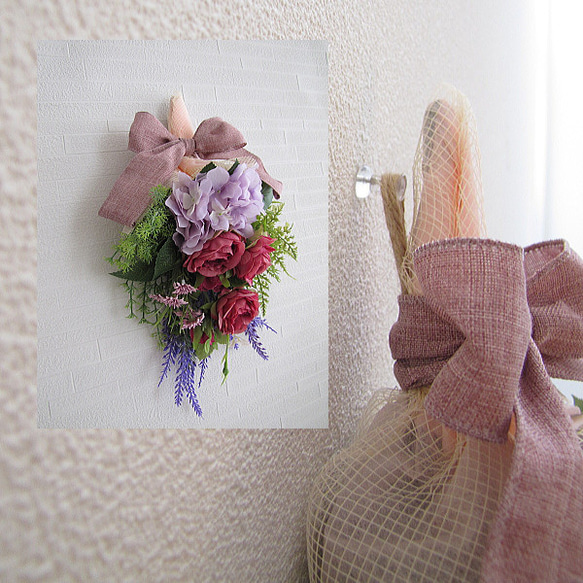 花束風スワッグ　ラベンダー・バラ・アジサイ・デージー入り　造花　cmsw016 5枚目の画像