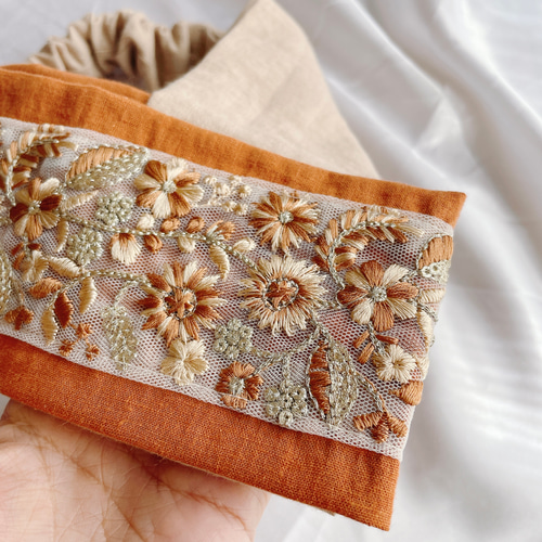 ＊handmade＊no.255 クロスリボンターバン　ヘアバンド 刺繍リボン ヘアバンド クロスターバン no.16 ハニーイエロー