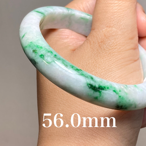 BG5-4 美品 花緑 56.0MM 真ん丸 ミャンマー産 天然本翡翠 バングル 