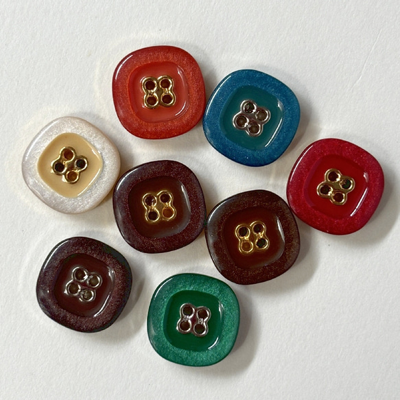 レトロ スクエア 四角 ボタン レッド ブラウン グリーン