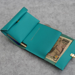 <高級革>フランスレザー使用コンパクト財布（ターコイズブルー） 4枚目の画像