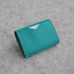 <高級革>フランスレザー使用コンパクト財布（ターコイズブルー） 3枚目の画像