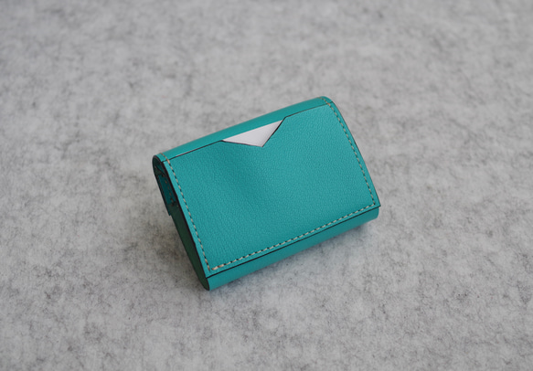 <高級革>フランスレザー使用コンパクト財布（ターコイズブルー） 3枚目の画像