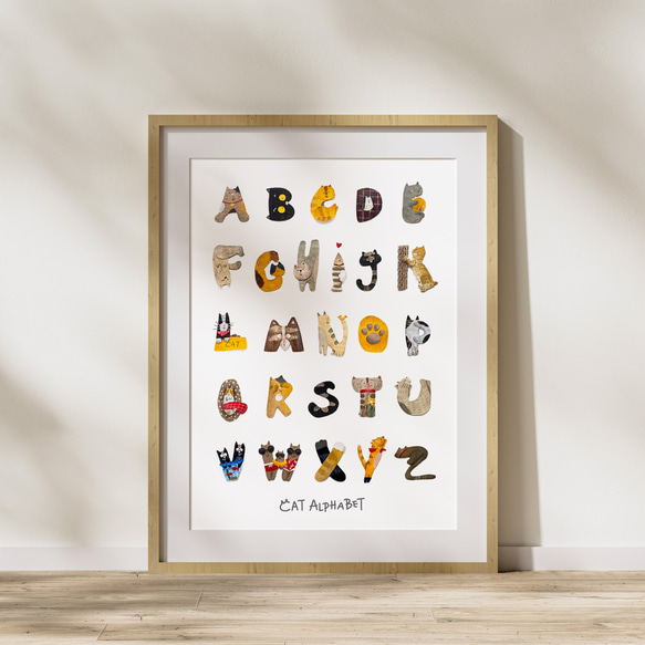 ABC猫 A4 ポスター アルファベット 送料無料　壁飾り　絵画　インテリア 7枚目の画像