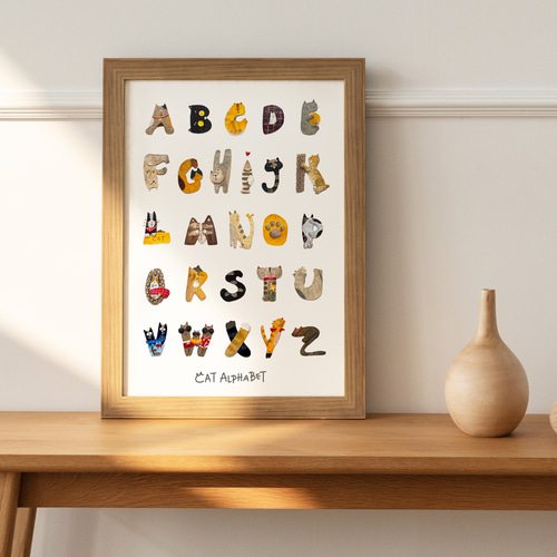 定番人気/ ABC猫 A4 ポスター アルファベット 送料無料 壁飾り
