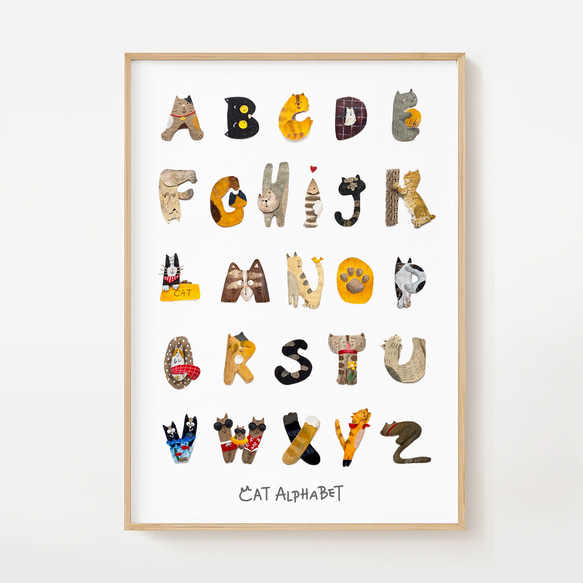 定番人気/ ABC猫 A4 ポスター アルファベット 送料無料 壁飾り