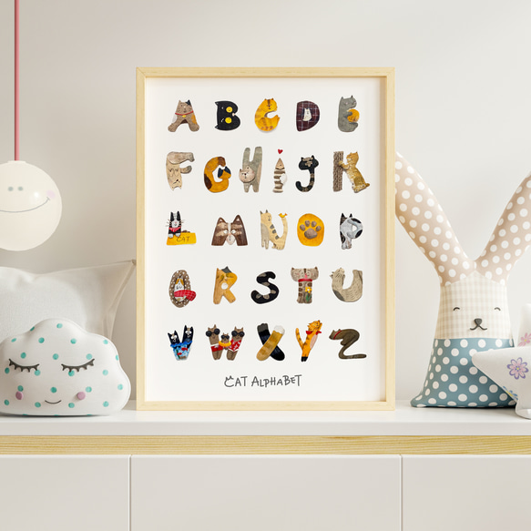 \定番人気/ ABC猫 A4 ポスター アルファベット 送料無料　壁飾り インテリア 3枚目の画像