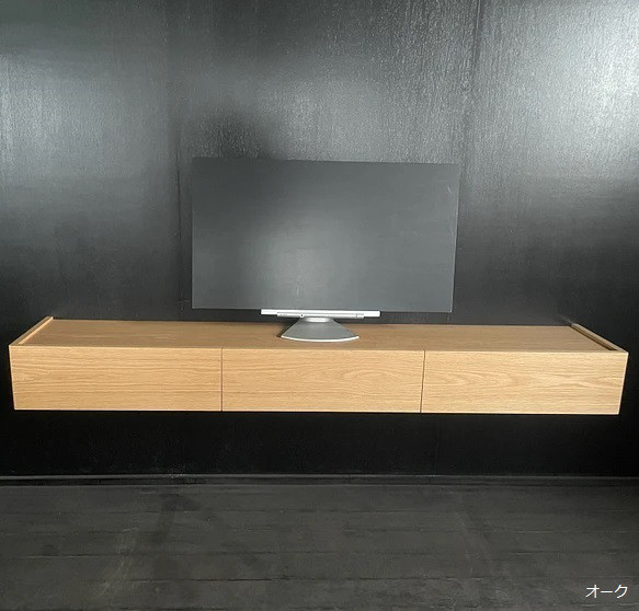 kido-design様専用　210cm  フロートテレビボード　ブラックチェリー　無垢材　スリット溝加工　天板欠き込み 5枚目の画像