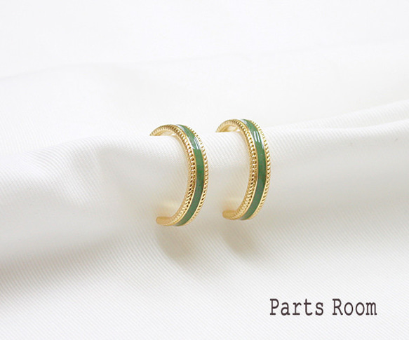 [2 件] 古董風格環形彩色圈形耳環 [橄欖色] [鈦耳環/無扣] -mt-4319 第1張的照片