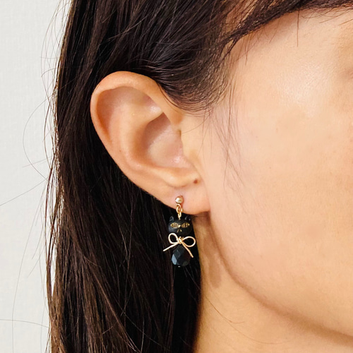 アンティークボタン　リボンコネクター　ピアス　イヤリング アンティークボタン リボンコネクター ピアス イヤリング コネクター