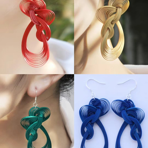 ハンドメイド 竹製 ピアス イヤリング 踊る魂 耳飾 赤い 極軽い ノン