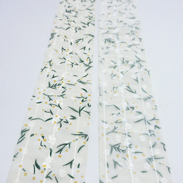 シフォン＆チュールリボン（Flower /アイボリーホワイト）50mm×1m 4枚目の画像