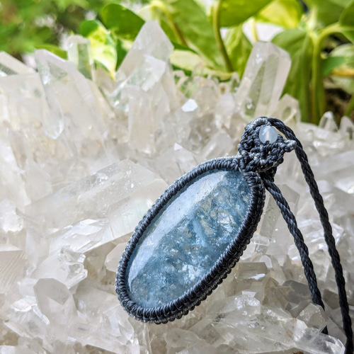 ☆シャイニーアクアマリン☆マクラメ編みネックレス 140 マクラメ