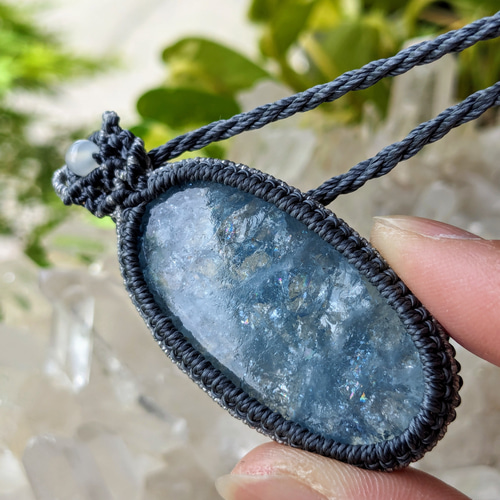 ☆シャイニーアクアマリン☆マクラメ編みネックレス 140 マクラメ