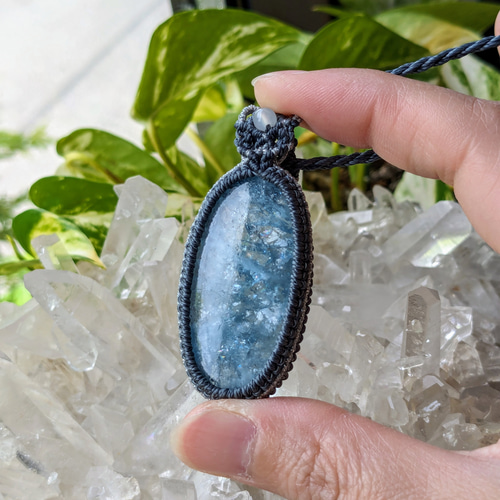 ☆シャイニーアクアマリン☆マクラメ編みネックレス 140 マクラメ