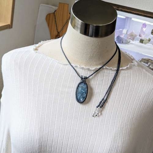 ☆シャイニーアクアマリン☆マクラメ編みネックレス 140 マクラメ