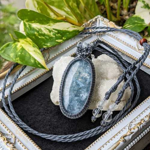 ☆シャイニーアクアマリン☆マクラメ編みネックレス 140 マクラメ